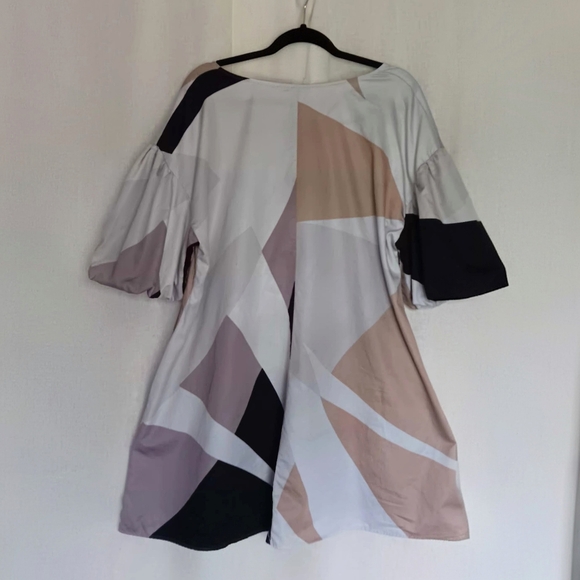 *Altered* (SEE NOTES) VTG Marimekko Mika Piirainen Geometic Puff Sleeve Dress - Picture 6 of 10